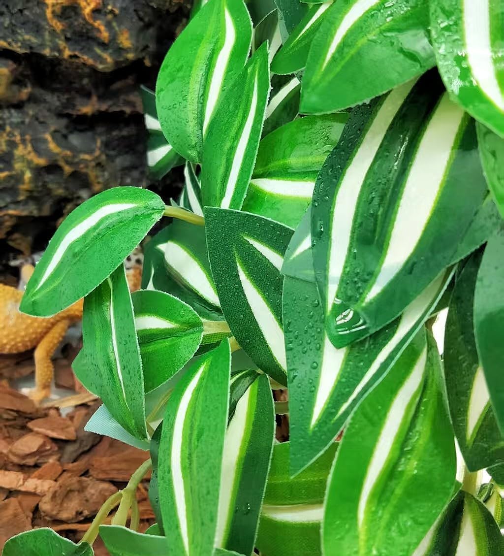 Reptile Plants for Terrarium Decor, Amphibian Habitat Decor, Snake Tank Accessories, Artificial Hanging Plants with Suction Cup-2 Packs (Zebrina Green)