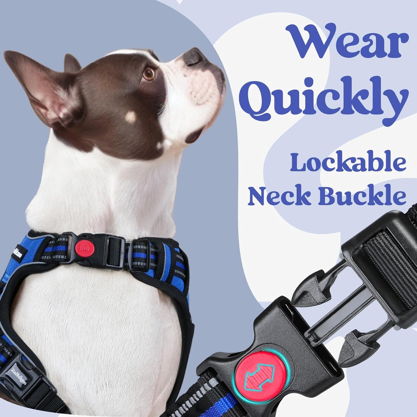 rabbitgoo Dog Harness Small Sized, No Pull Pet Harness with 3 Buckles, Adjustable Soft Padded Vest with Control Handle, Walking Reflective Pet Vest for Small Dogs, Blue, S
