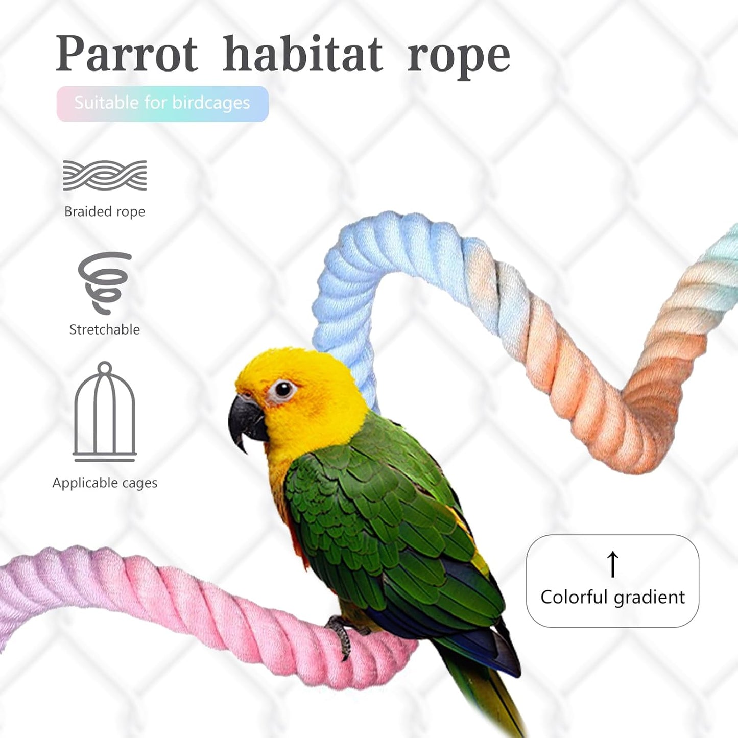 2pcs Gradient Colorful Bird Rope Perch Stand,Bird Cage Climbing Rope Toys Accessories,Bendable Climbing,Parakeet Lovebirds Cockatiels Budgies Play (15.7'',39.3'')