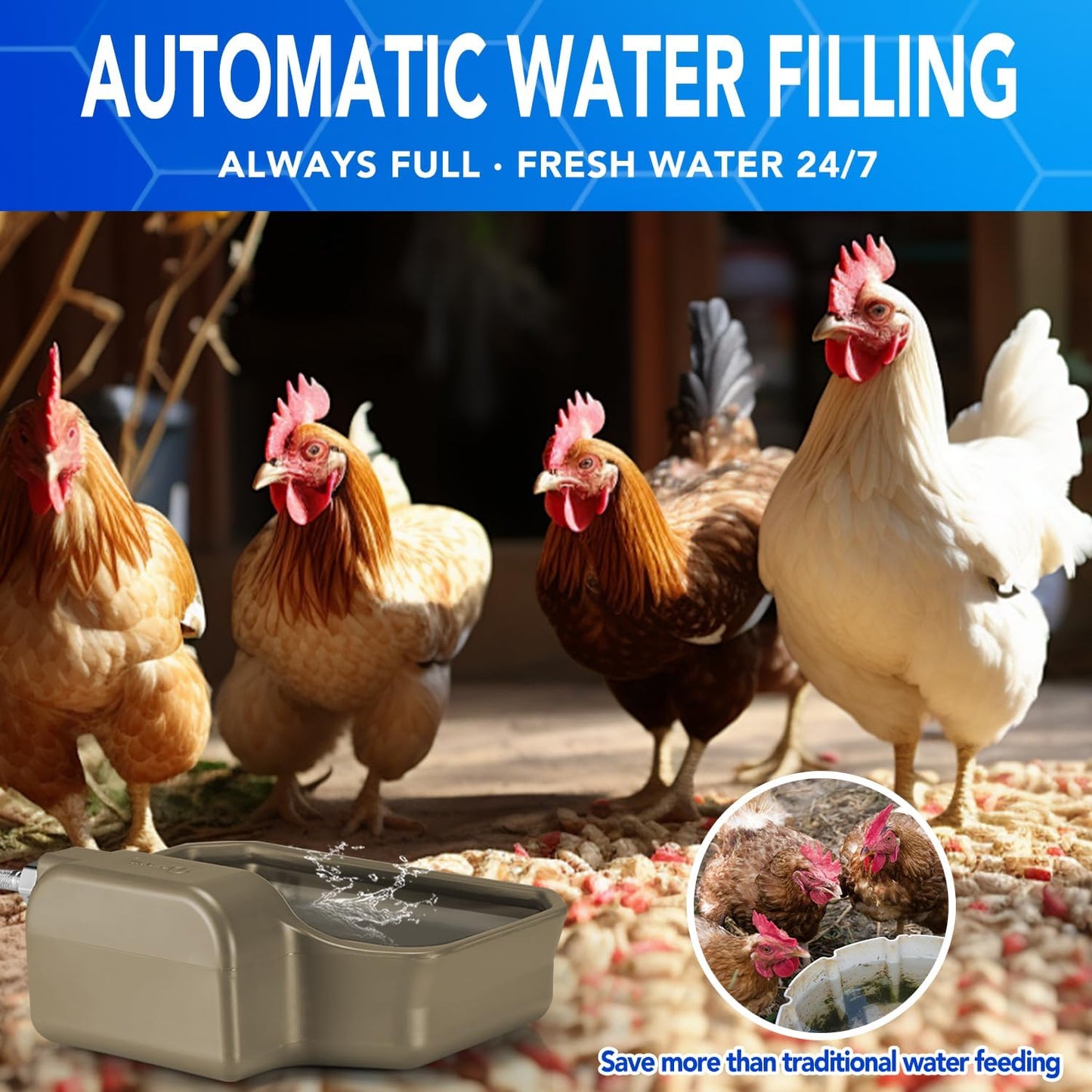 Automatic Dog Water Bowl Dispenser 1 Gallon - Outdoor Pet Water Bowl Feeder for Dogs, Livestock, Chicken - Auto Fill - Food Grade Material - Easy to Install - Brown