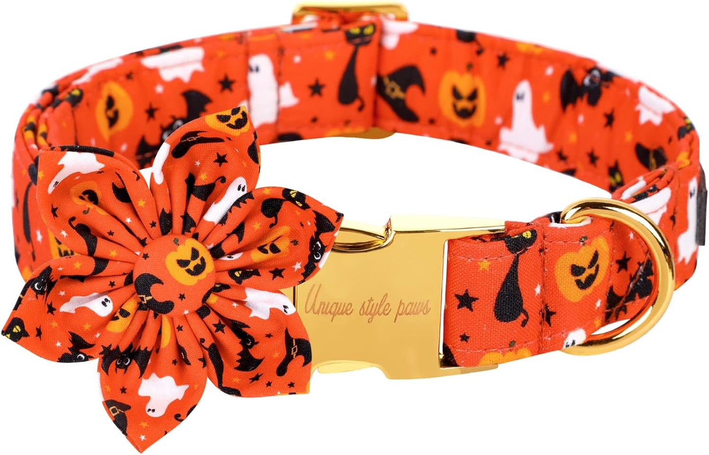Unique style paws Halloween Dog Collar with Flower Tie Cotton Adjustable Puppy Collar for Small Medium Large Dogs-M