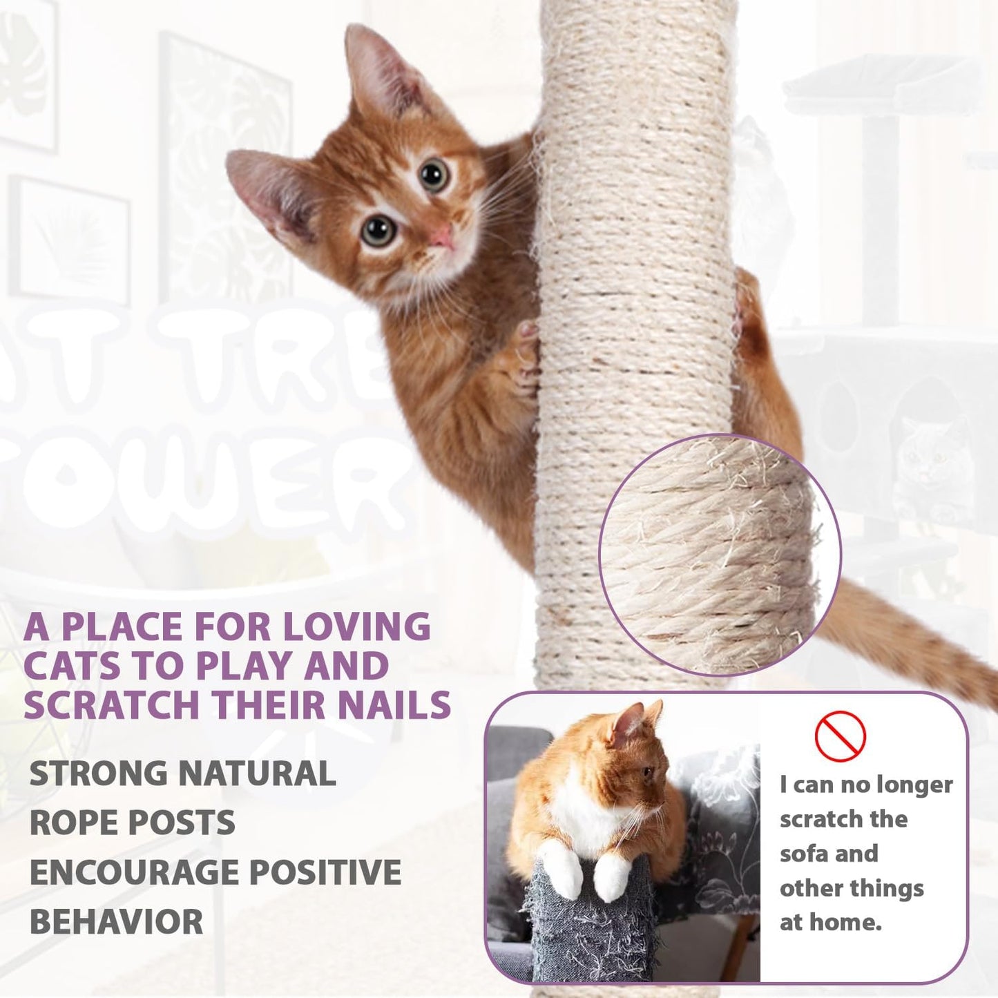 70 Inches Multi-Level Cat Tower for Indoor Cats - XL Tree Climbing Condo With Scratching Posts and Hanging Toys, Navy Blue
