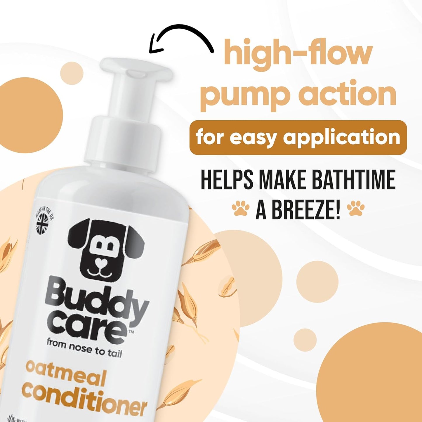 Oatmeal Dog Conditioner (16.90oz) Made with Aloe Vera, Argan Oil & Pro Vitamin B5 to Detangle Matted Coats & Relieve Sensitive & Itchy Skin, Suitable for Puppies from 8 Weeks, Vegan