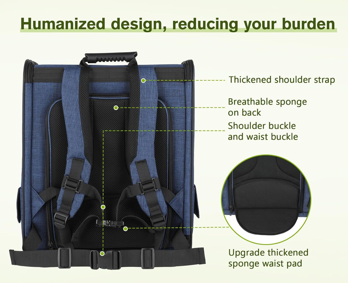 Pecute Pet Carrier Backpack, Large Cat Carrier Backpack, Expandable Cat Backpack with Breathable Mesh for Medium Large Cats, and Small Dogs, Dog Backpack Carrier for Travel Hiking Blue