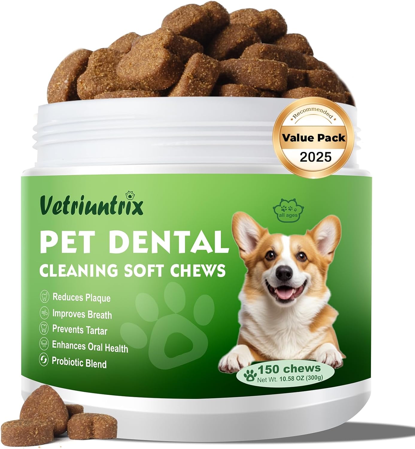 Dog Dental Care Powder - Plaque & Tartar Control with Natural Enzymes, Teeth Cleaning Powder for Dogs with Probiotic, Bad Breath Treatment for Small Medium Large Dogs