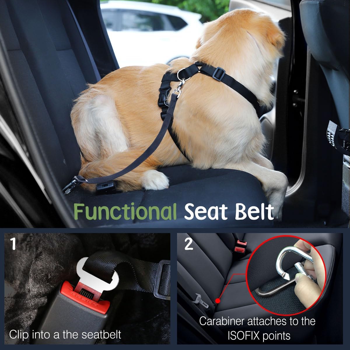 Dog Seat Belt, Safety Vest Dog Car Harness with Adjustable Buckle Dog Seat Belt for Vehicle Nylon Pet Safety Seat Belts Heavy Duty(S, Blue)