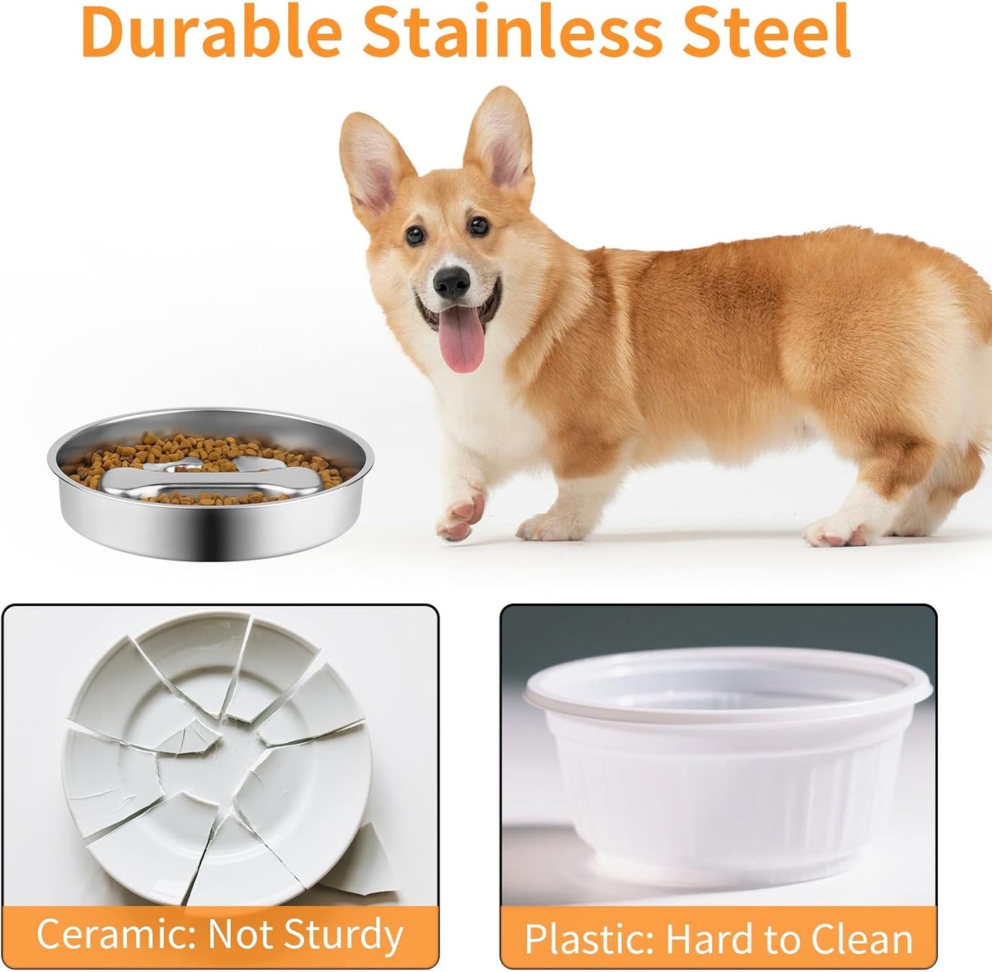 Slow Feeder Dog Bowl - 2 Cups Stainless Steel Dog Slow Feeder Food Bowl, Metal Non-Slip Lick Plate,Puppy or Cat Food Holder,Pet Supplies,Puzzle Maze Dish for Small & Medium Sized Breeds
