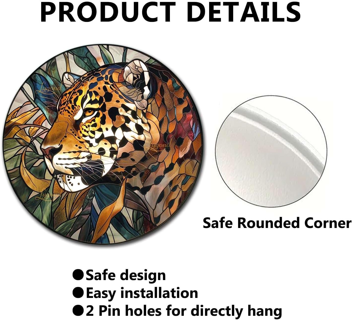 Lygond Metal Sign Tin Sign Circular Stained Glass Jaguar Boho Bedroom Decorations for Yard 12×12 Inches
