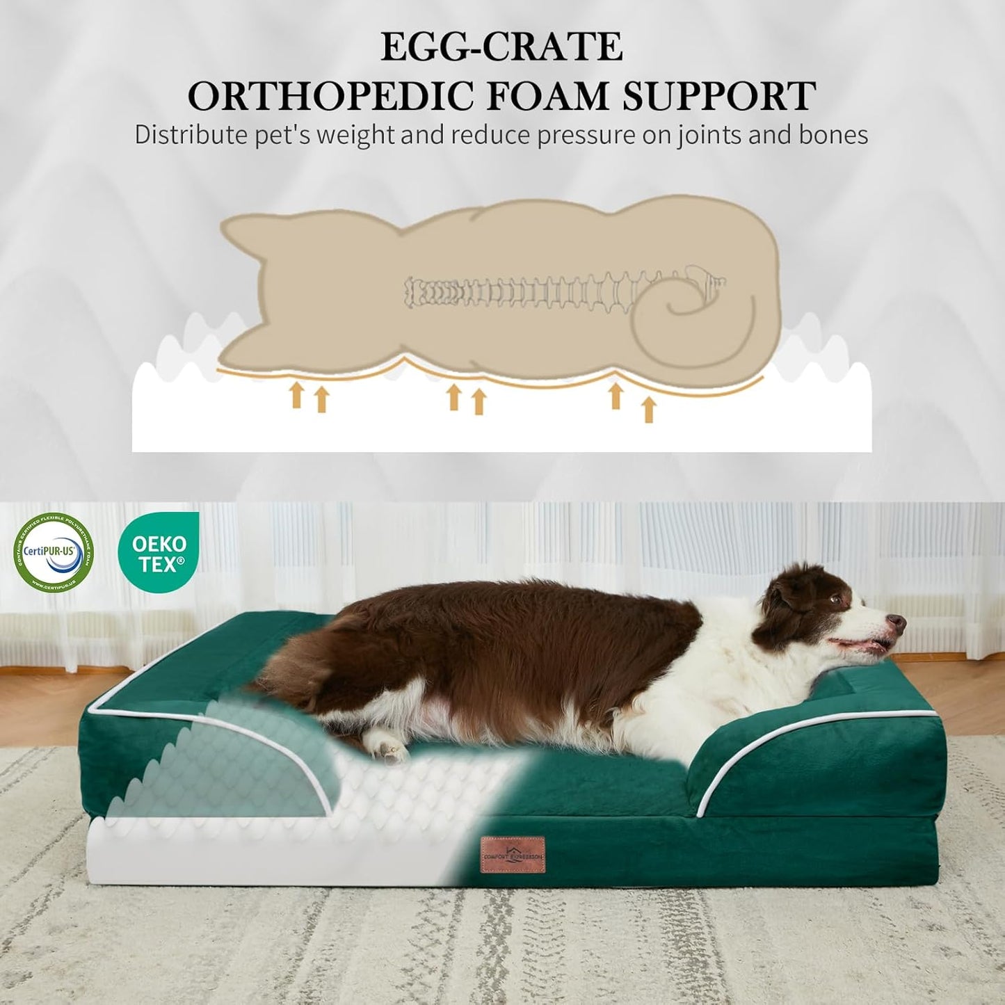 Comfort Expression Medium Dog Beds Waterproof Orthopedic Foam Dog Sofa Beds for Medium Large Dogs Comfy Pet Bed with Washable Removable Cover & Non-Slip Bottom(Medium,Emerald)