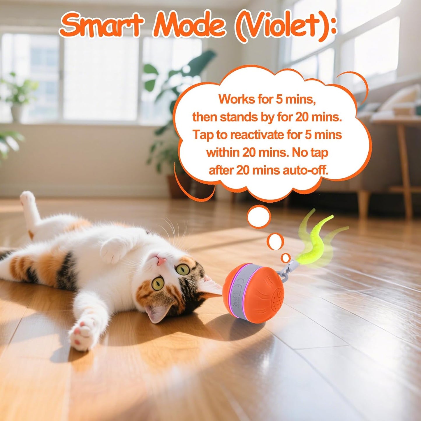 AIERSA Interactive Cat Toys for Indoor Adult Cats, Automatic Self-Play Cat Ball Toy for Kitten to Keep Them Busy, Electric Moving Chase Toy (Orange)