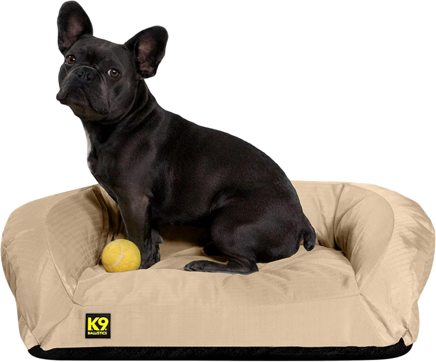 K9 Ballistics Tough Orthopedic Small Bolster Dog Bed - Washable, Durable and Water Resistant Dog Bed - Made for (S) Small Dogs, 24"x18", Sandstone