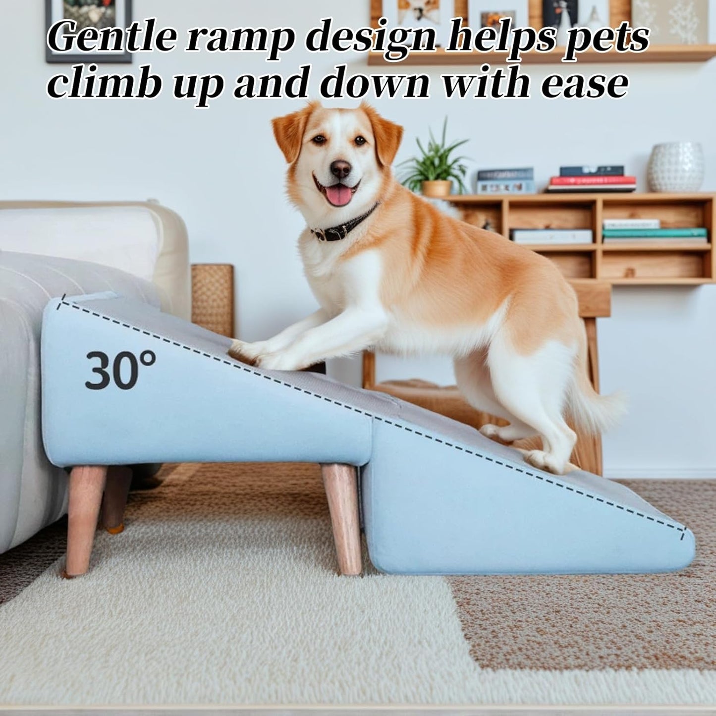 Split Ottoman Dog Ramp, Folding Pet Ramps Stairs for Couch, Pet Ramps Stairs for Small and Large Dogs, Holds up to 220 lbs (Beige, One Size)