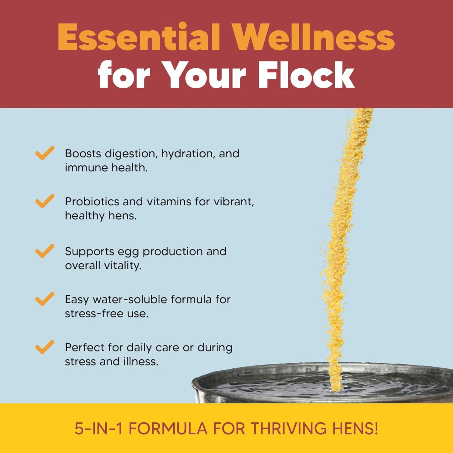 Flock PRO Hen Boost - Digestive Supplement for Hens | Chicken Vitamins and Supplements | Probiotics, Digestive Enzymes, Electrolytes for Adult Poultry-5lb