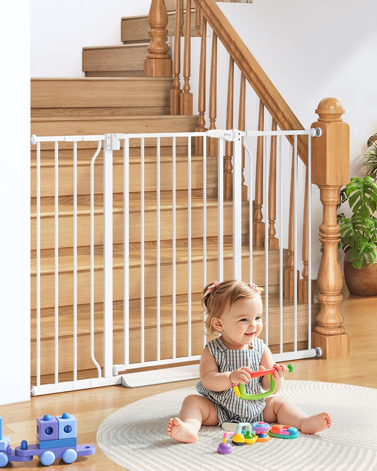 34" Extra Tall Baby Gate for Stairs, Auto Close Stroller Friendly Dog Gate Indoor for Doorways, Pressure Mounted 29"-51" W Baby Gate, Easy Walk Through Gate for Children & Pets, White