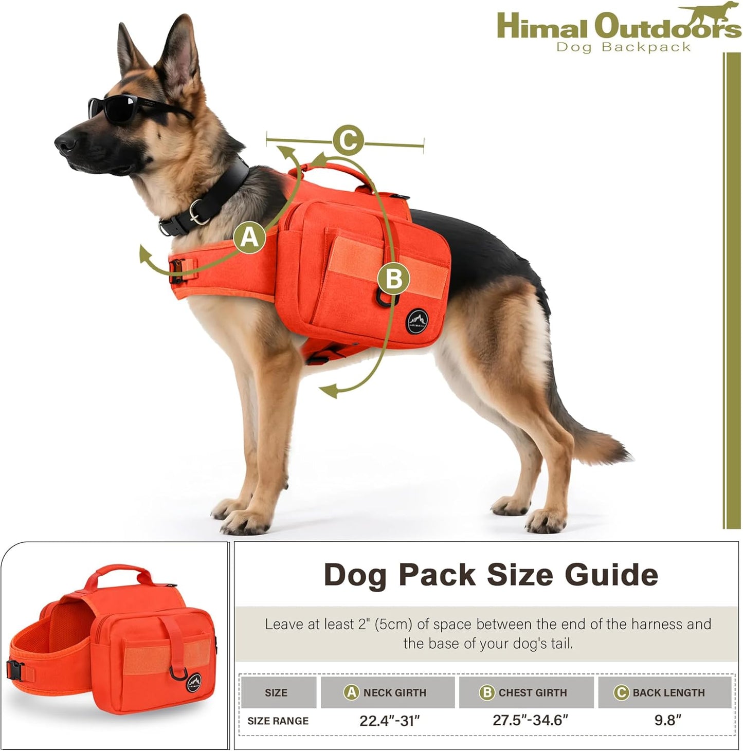 Himal Outdoors Dog Backpack & Saddle Bag, Tactical Hiking Backpack for Large Dogs with Side Pockets & Adjustable Strap