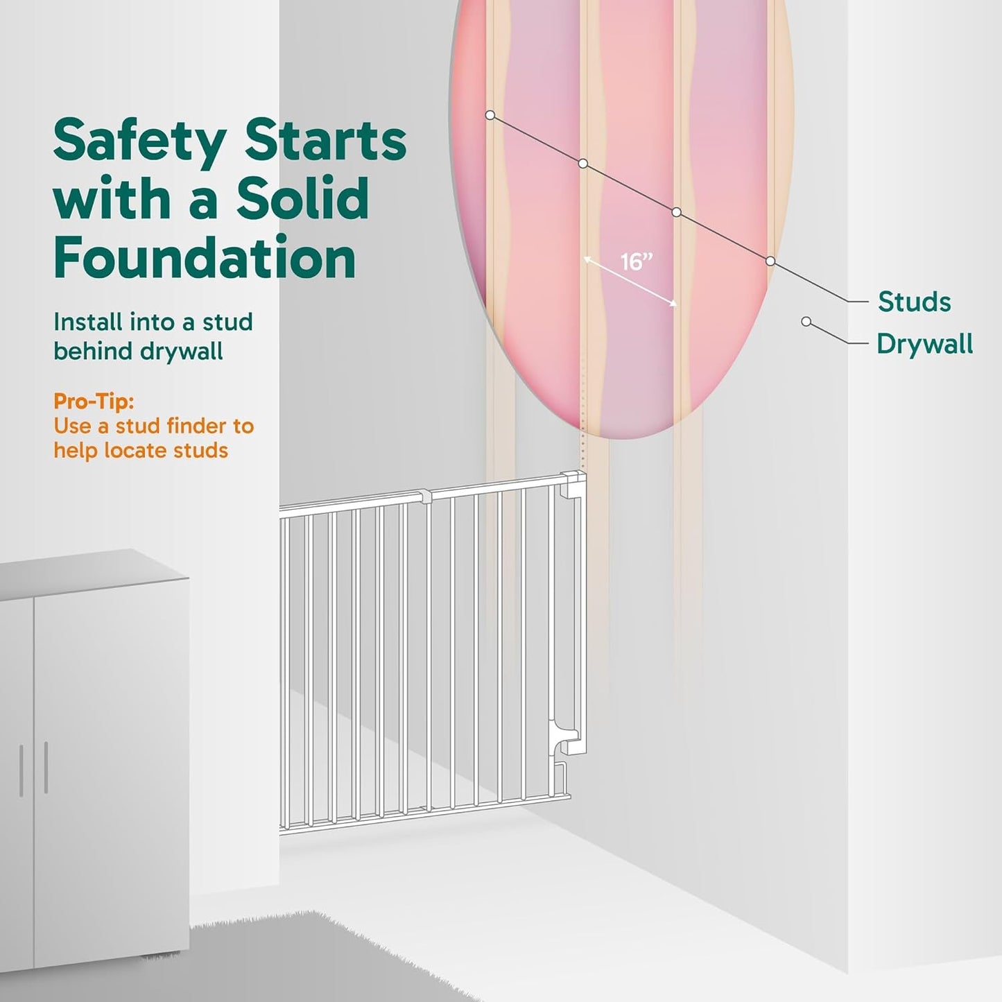 Cumbor 34" Extra Tall No Bottom Bar Baby Gate for Stairs, Auto Close Dog Gate Indoor for Larger Pets, 29.2-43" Hardware Mounted Safety Gate for Doorways, Wide Walk Thru Door for Easy Access (Black)