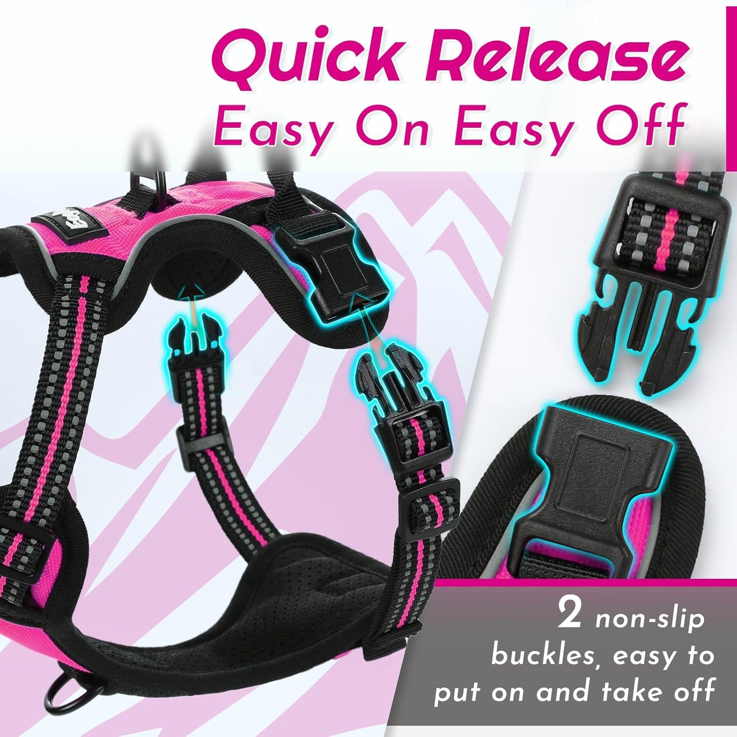 Eagloo Small Dog Harness No Pull, Service Vest with Reflective Strips and Control Handle, Adjustable and Comfortable for Easy Walking, No Choke Pet Harness with 2 Metal Rings, Rose Red, XS