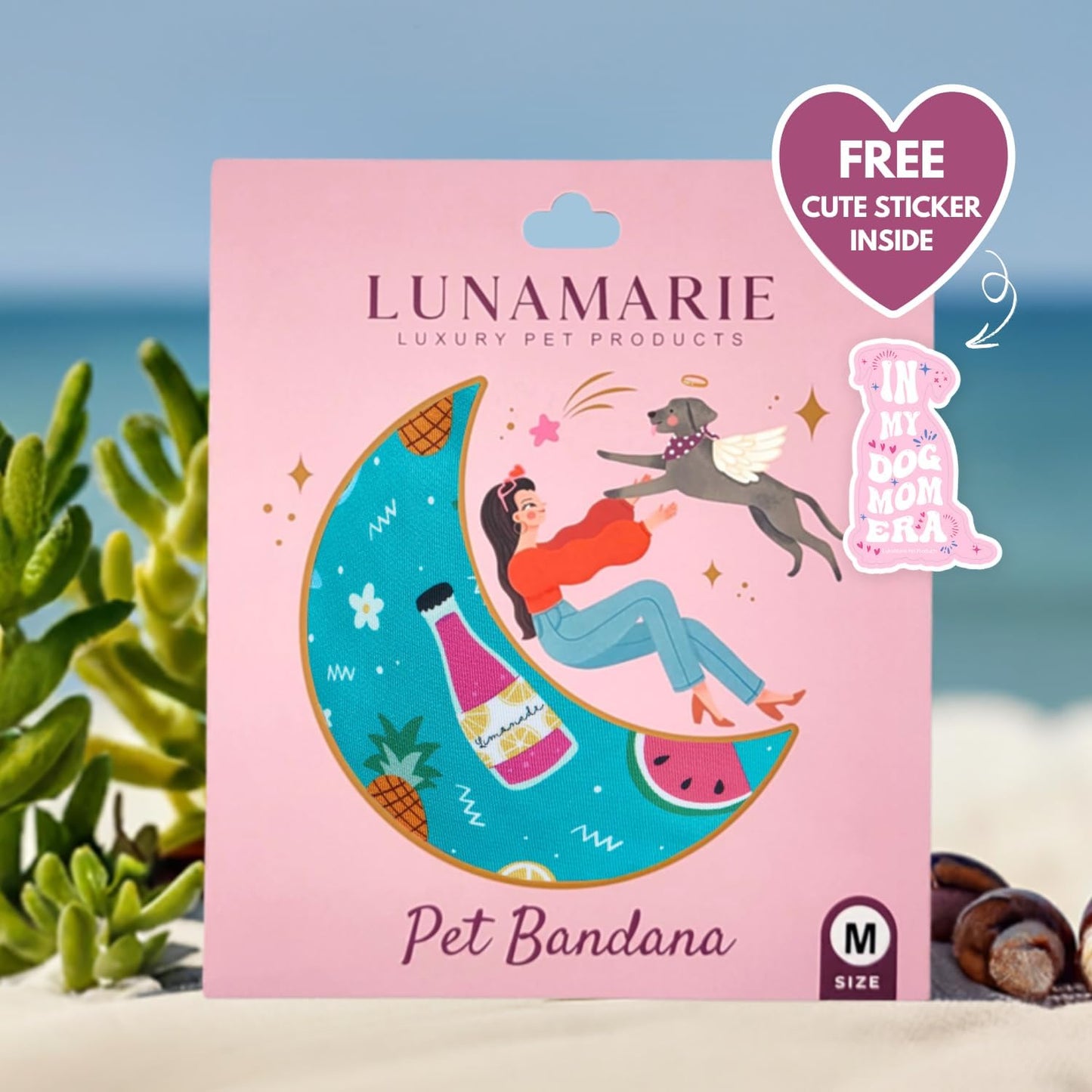 LunaMarie - Luxury Pet Birthday Bandanas -Premium & Silky Poly Fabric | 100% Handmade | Custom Shape Dual Layered (Sippin' Poolside, Medium)
