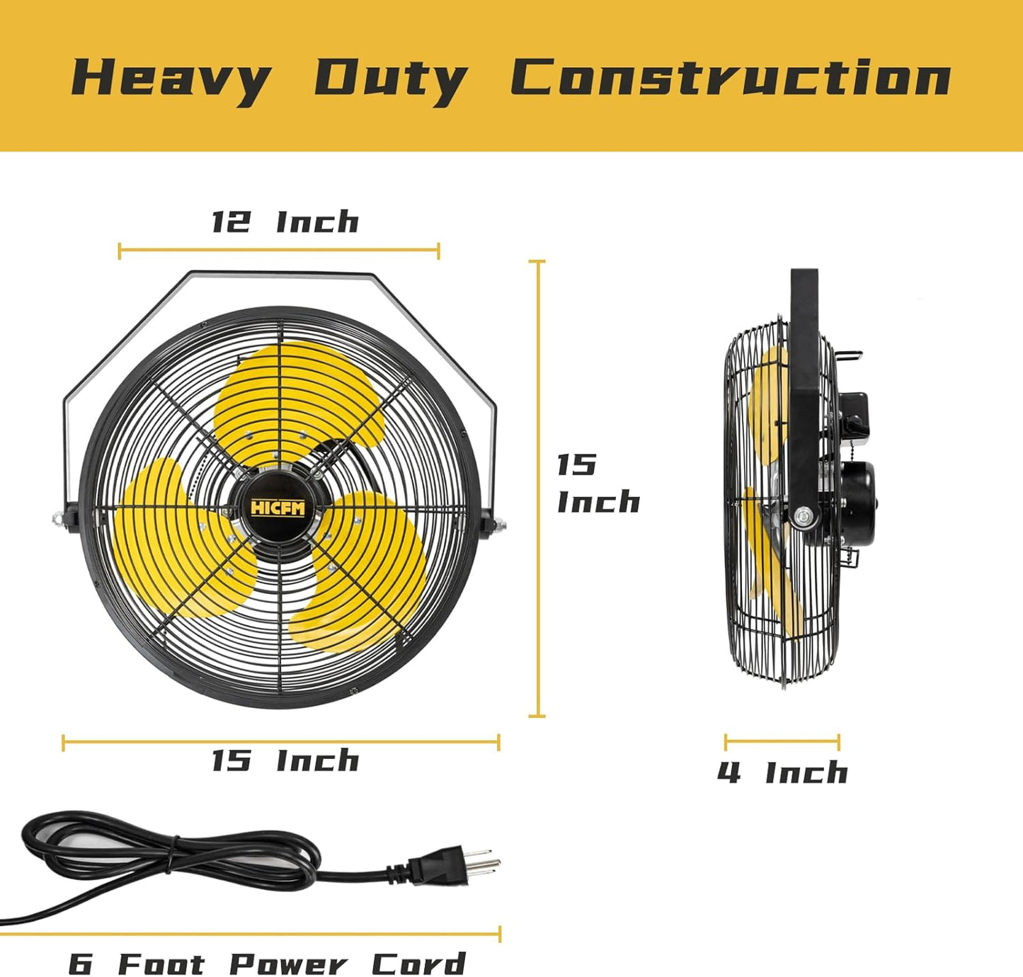 HiCFM 2500 CFM 12" Industrial Wall-Mounted Fan, 3-Speeds High Velocity Wall fans with IP44 Enclosure Motor for Barn, Garage, Warehouse, Greenhouse and Commercial Use, 2 Pack