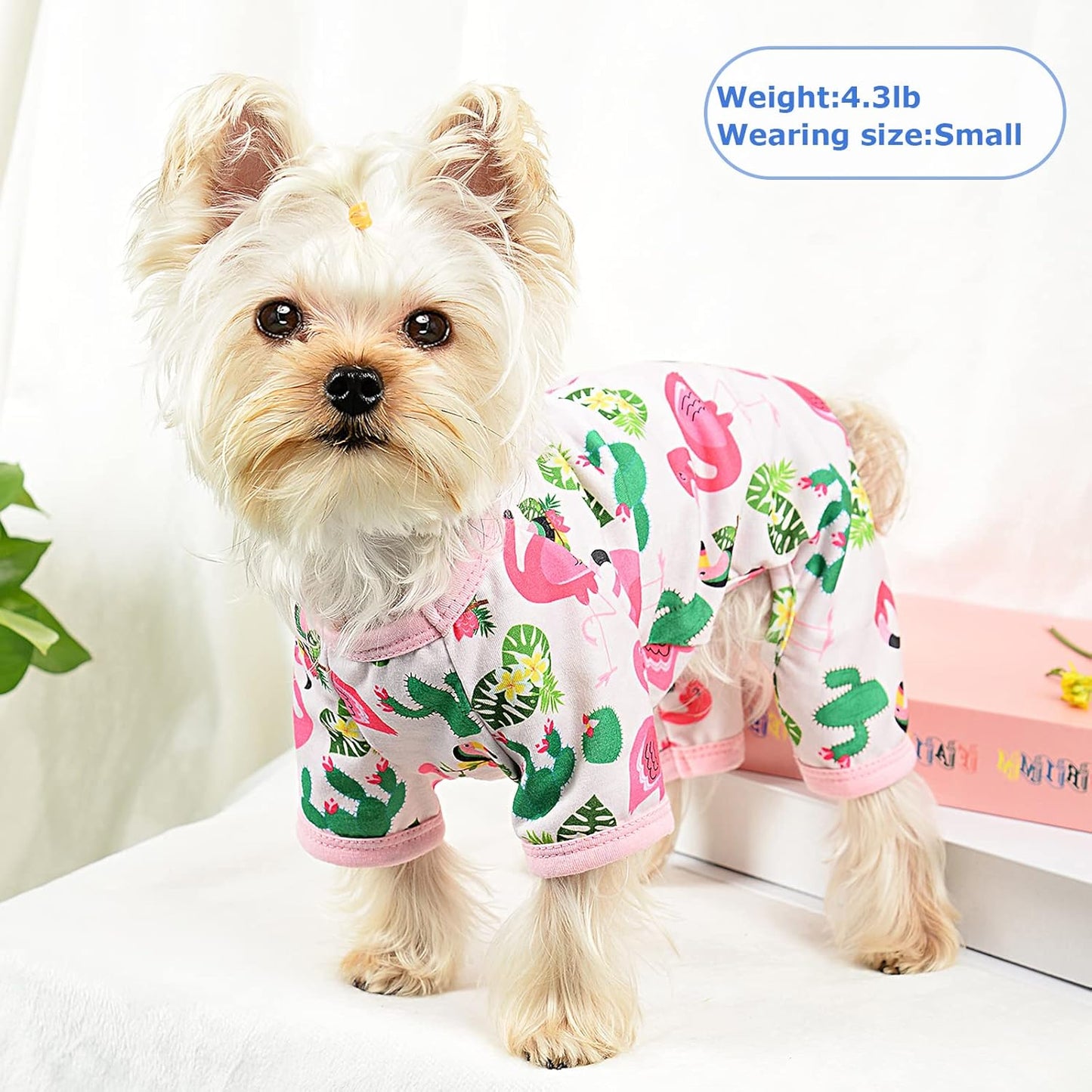 Dog Pajamas Pjs Dog Clothes for Small Dogs Girl Cute Soft Puppy Clothes Stretchable Dog Apparel Onesies for Chihuahua Yorkie Teacup, Flamingo Pink, XS
