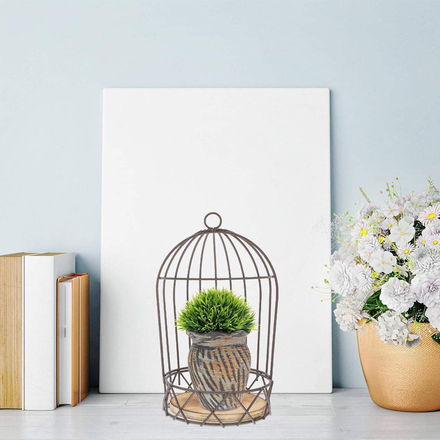 Farmhouse Birdcage Candle Holder Bird Cage Decor Lanterns Decorative Metal Candlestick Vintage Bird Cage Planter Holder Tealight Hanging Birdcage Lantern Flowerpot for Wedding Table Decor