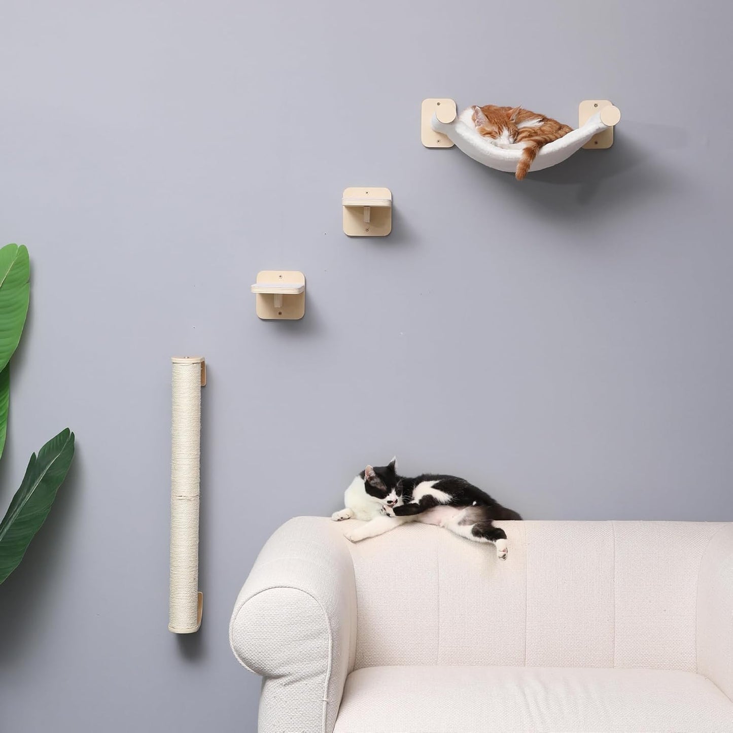 FUKUMARU Cat Wall Scratcher, 28" Wall Mounted Kitten Scratching Post, Sturdy Sisal Climbing Tree for Indoor Cats