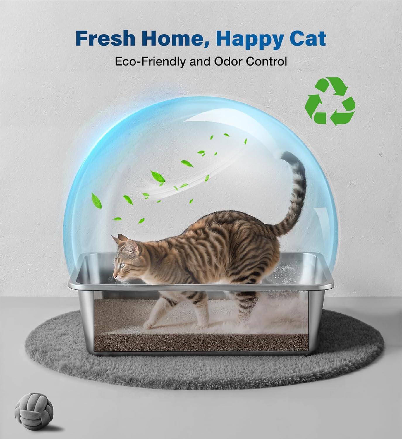 Stainless Steel Litter Box, Large Metal Cat Litter Box with High Sided for Big and Small Cats, Non-Stick, Easy to Clean, Odor-Free, 23.4" L×15.6" W×5.9" H, Leaf Green
