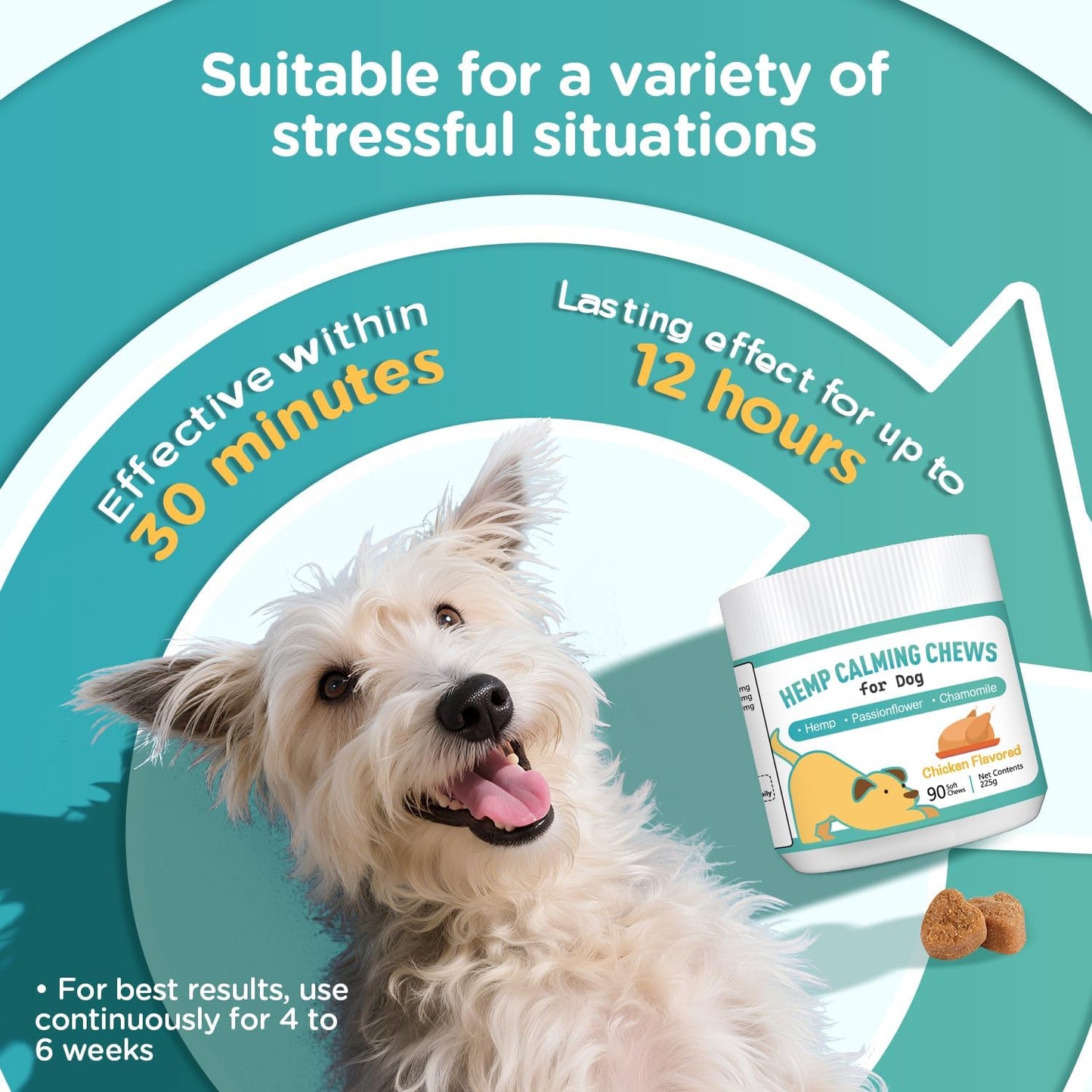 Tekola Hemp Calming Chews for Dogs Anxiety Relief Dog Calming Chews Natural Ingredients Dog Calming Aid with Separation, Barking and Sleeping, Promote Relaxation, Reduce Stress