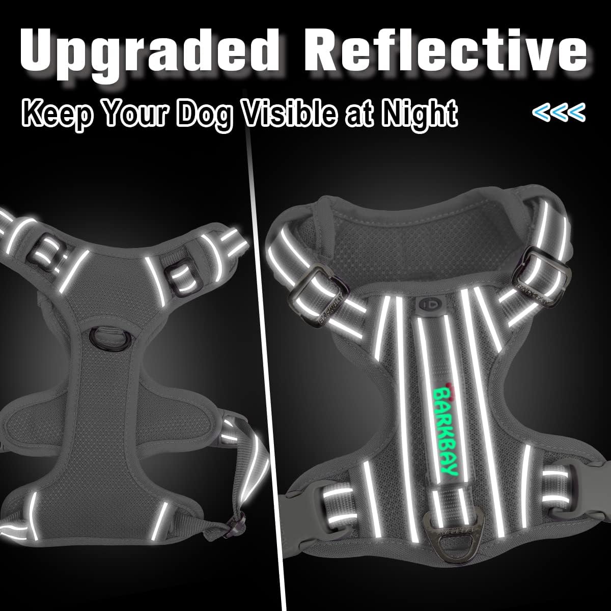 BARKBAY Dog Harness No Pull with ID Tag Pocket - Heavy Duty, Reflective, Easy Control for Large Dogs(Grey,L)
