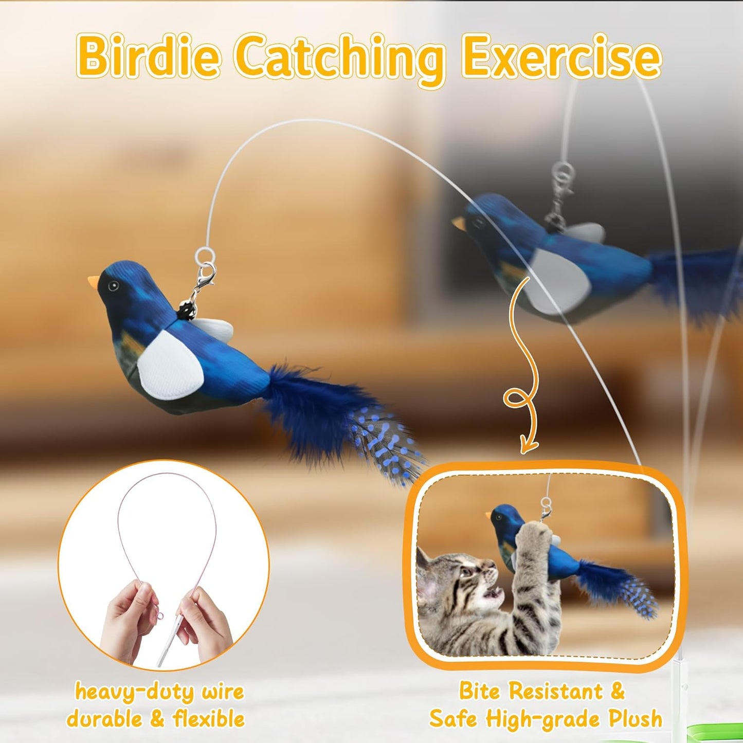 3-in-1 Interactive Cat Toy for Indoor Cats,Automatic Kitten Toys,Flying Bird,6 Holes Mole,Rotating Feather, USB Rechargeable Electronic Interactive Feather Toy for Bored Adult & Kitten Cats