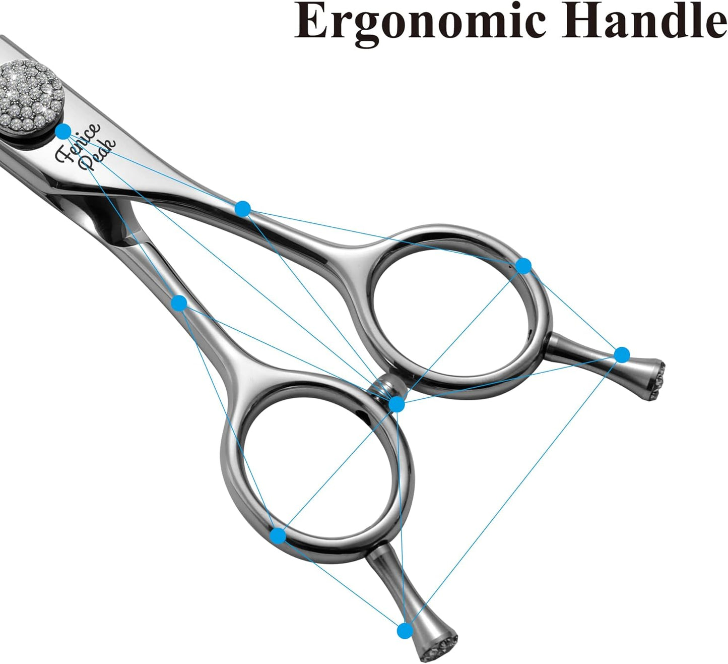 Fenice Peak 6.5‘’ Curved Thinning Dog Grooming Scissors with Jewelled Screw 440C Stainless Steel Pet Grooming Bulking Shears with Symmetrical Handle and Decorative Tail Nails Fluffy Scissors
