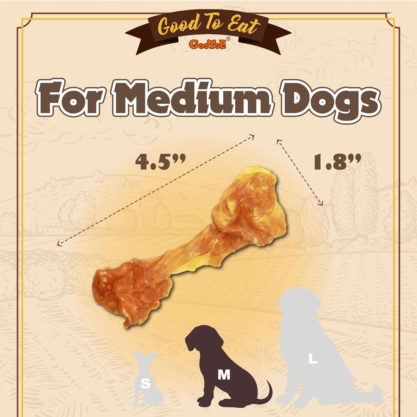 Gootoe Turkey Tendons for Dogs –All-Natural, Hypoallergenic Dog Treats, Rawhide Alternative, Long Lasting Puppy Chews, Healthy Dog Treats for Medium Breeds, Bone (M), 3 Count Pack