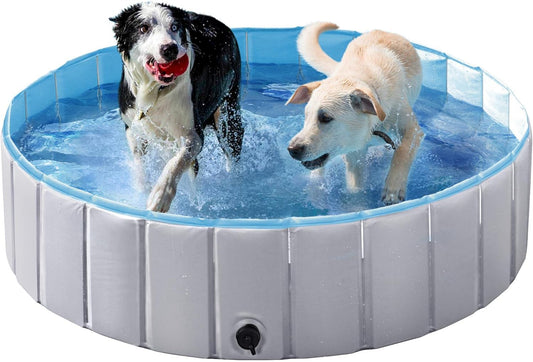 Yaheetech Dog Pet Bath Pool Foldable Hard Plastic Doggie Duck Swimming Pool Collapsible PVC Outdoor Bathing Tub Dog Pools for Large Small Dogs-47 x 11.8 inch,L,Grey