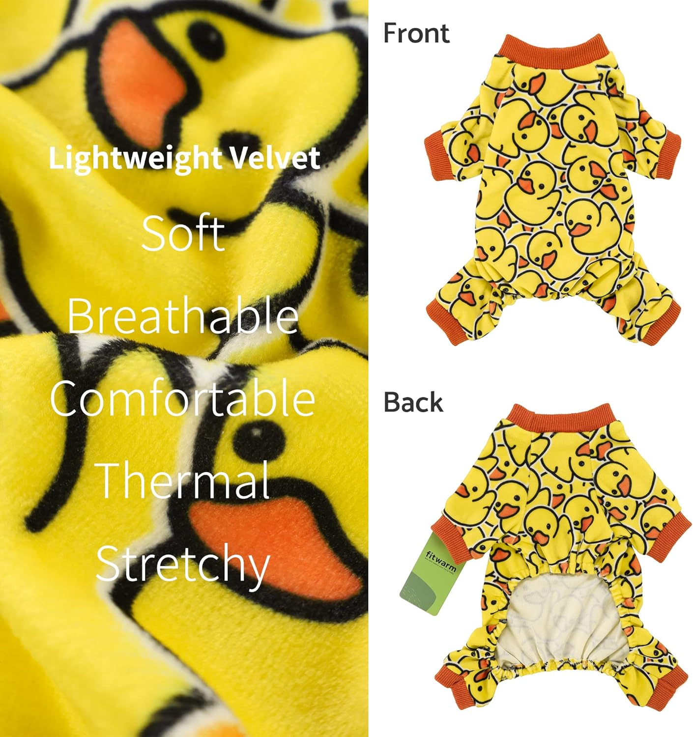 Fitwarm Funny Duck Dog Pajamas, Dog Winter Clothes for Small Dogs Girl, Lightweight Velvet Pet Jumpsuit, Cat Onesie, Yellow, Medium
