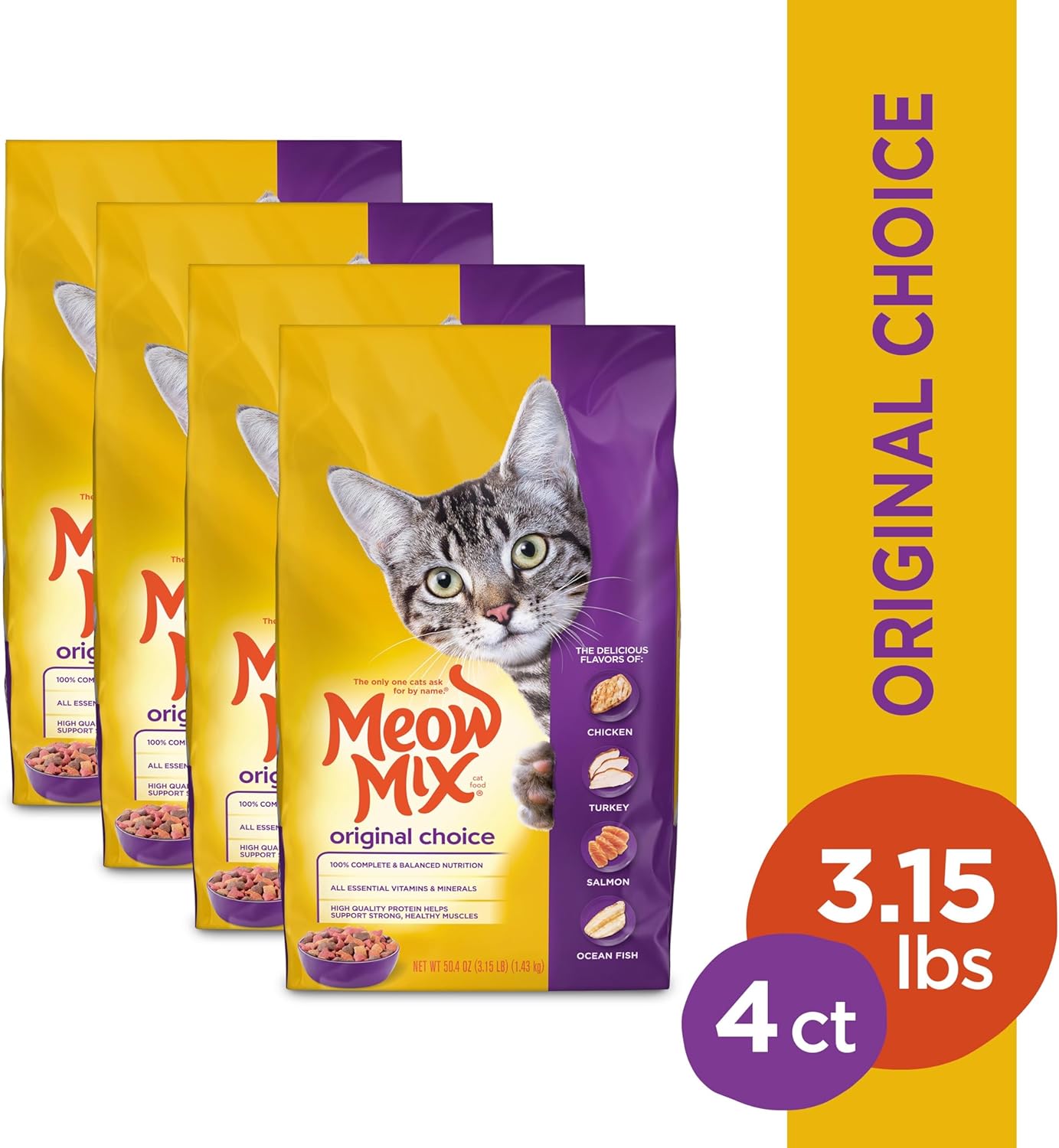 Meow Mix Original Choice Dry Cat Food, 3.15 Pound (Pack of 4)