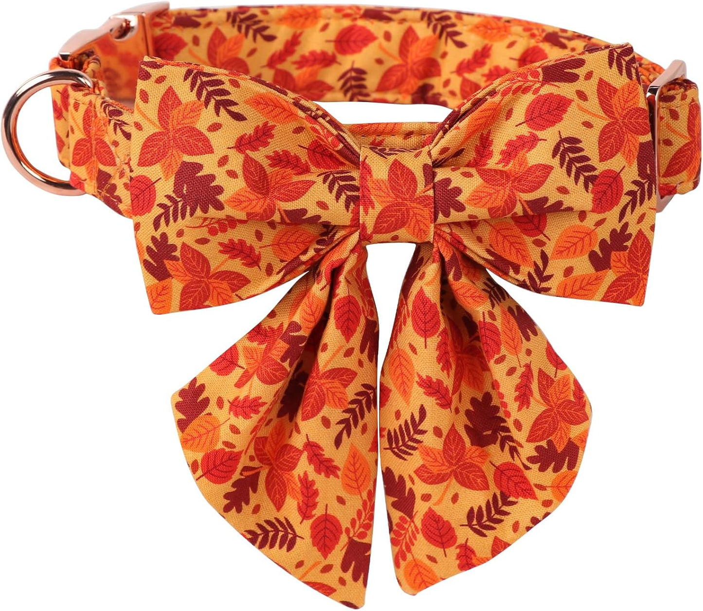 Lionet Paws Dog Collar with Bowtie - Cute Cotton Adjustable Fall Bowtie Dog Collar with Metal Buckle for Small Medium Large Dog Girl Boy Gift, L, Neck 16-24in