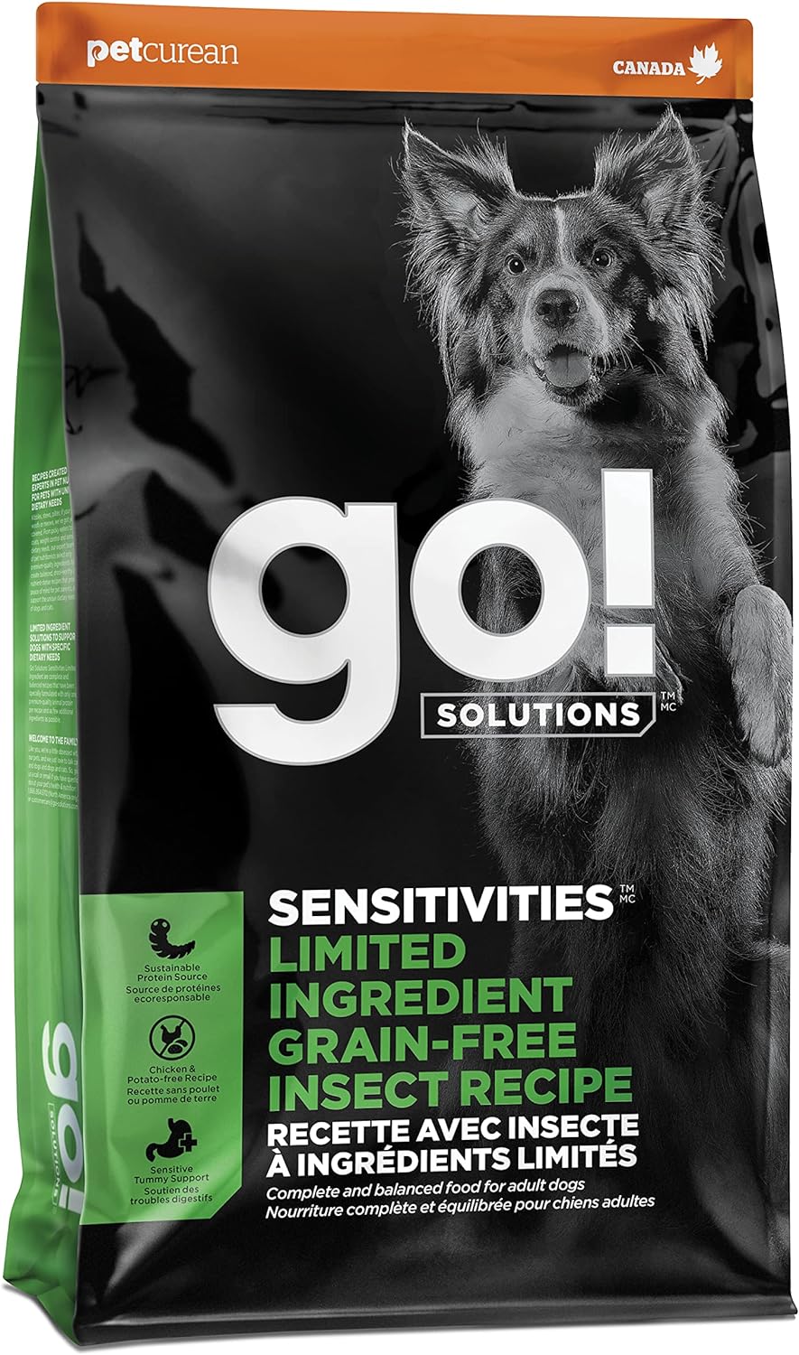 Go! Solutions Sensitivities Limited Ingredients, Grain-Free Dry Dog Food, Insect Recipe for Sensitive Stomach, 12 lb Bag