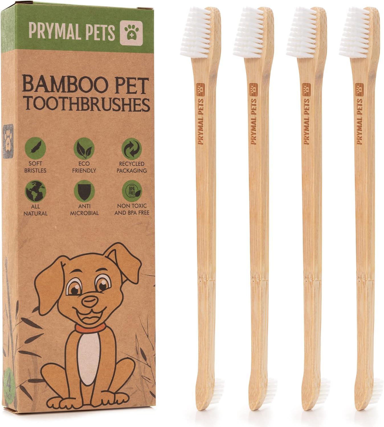 Dog Toothbrush I 4-Pack Two Sided Bamboo Toothbrush for Small and Large Dogs & Cats I Soft Bristles Gentle for Easy Dog Teeth Brushing & Dental Care