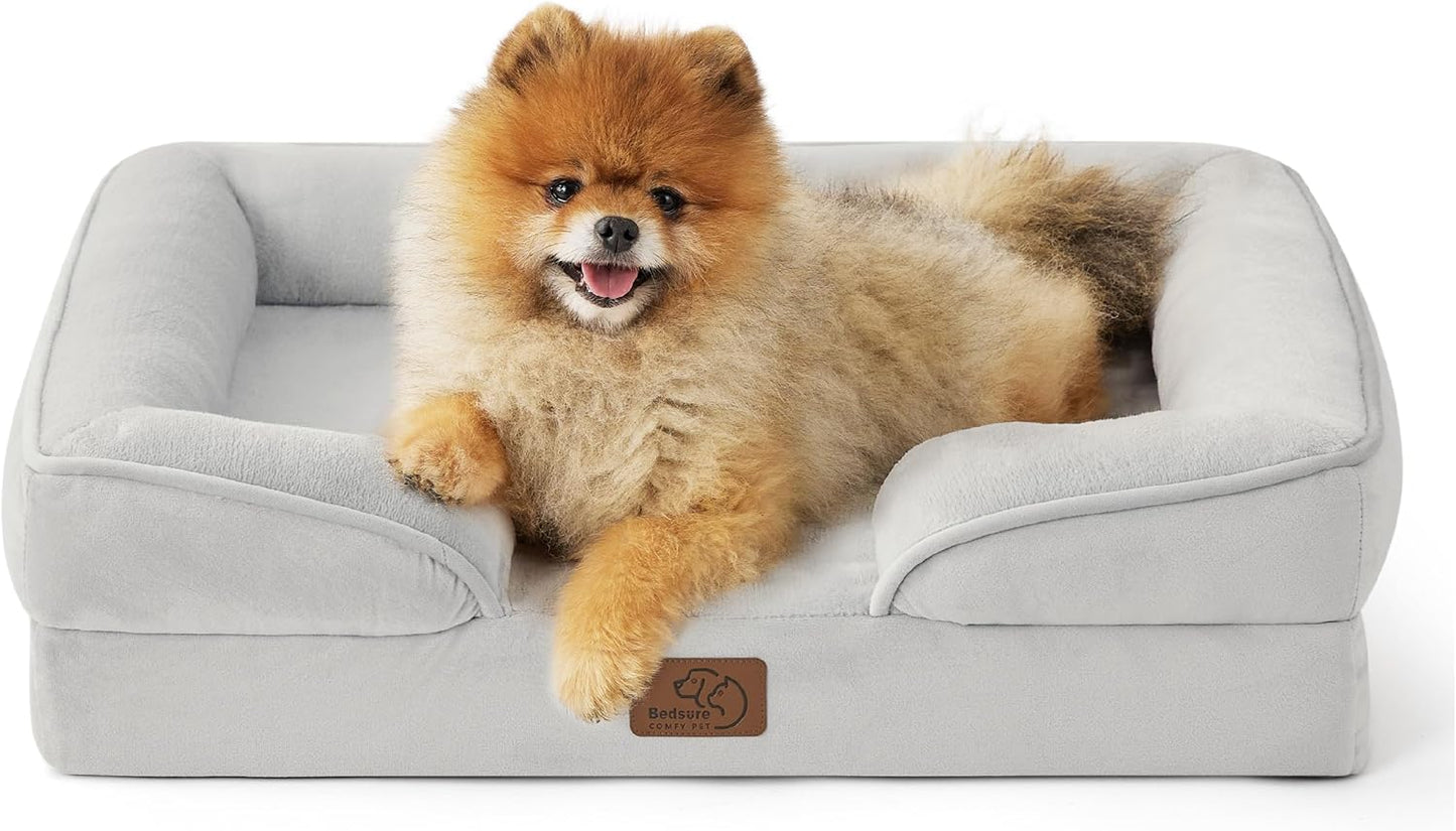 Bedsure Orthopedic Dog Beds for Small Dogs - Washable Small Dog Cat Bed Waterproof, Comfort Pet Couch Sofa with Washable Removable Cover, Pets Bed with Nonskid Bottom, Light Grey, 24"