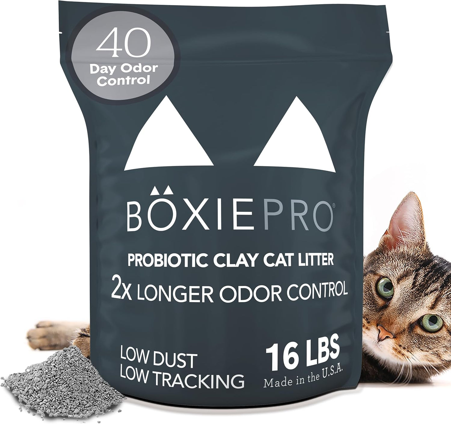 Boxie Probiotic Cat Litter, 40 Day Odor Control, Clumping Clay Kitty Litter, Odor Eliminating Probiotics, Dust-Free, No Fragrances No Fillers, 16 lb