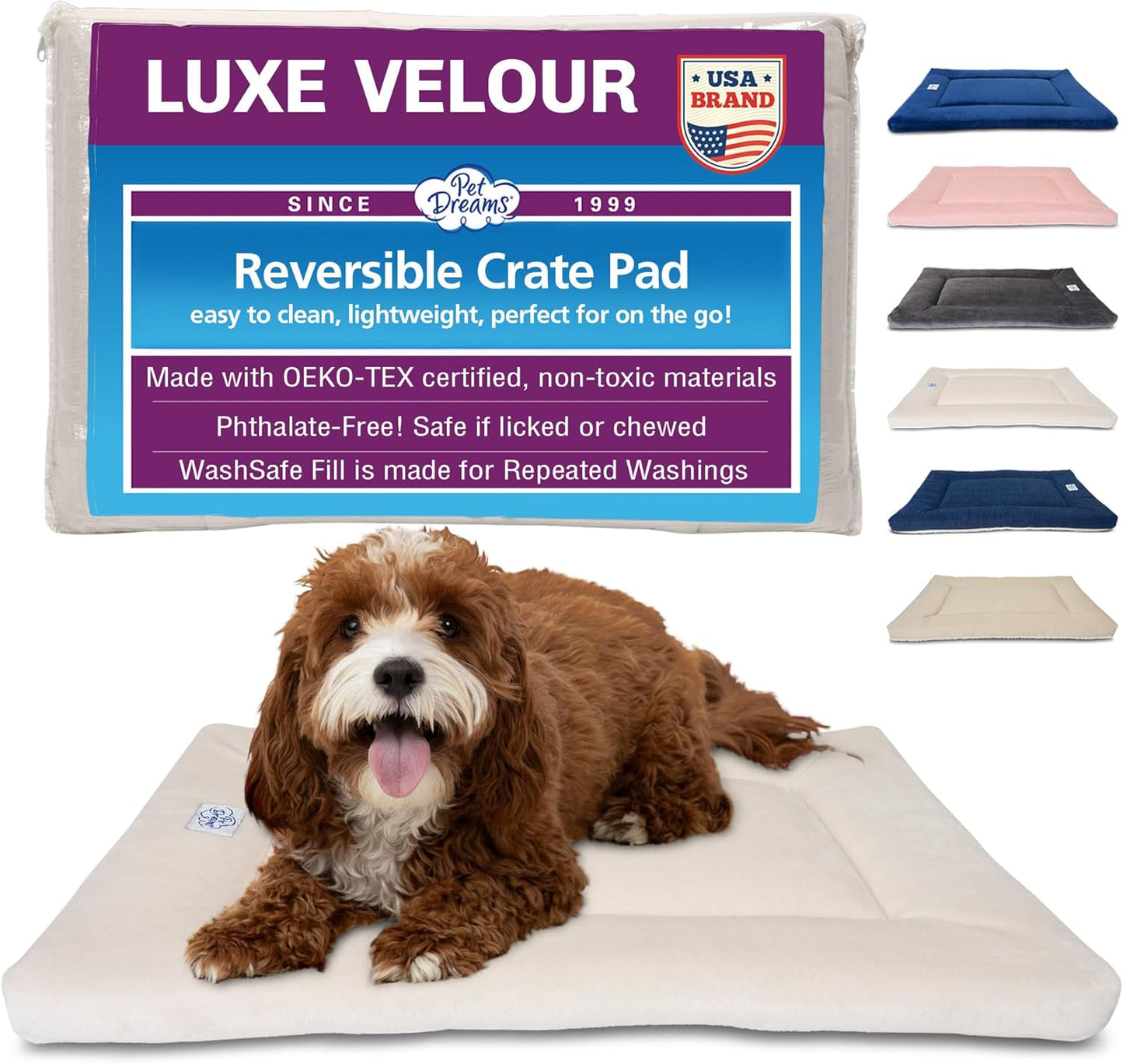 Pet Dreams Dog Crate Pad - Washable Kennel Mat, Crate Pads for Dog Cages, Non-Toxic, Flat Indoor Cat Bed, Fits iCrate 18, 24, 30, 36, 42, 48 Inches (Ivory, Large, 36")