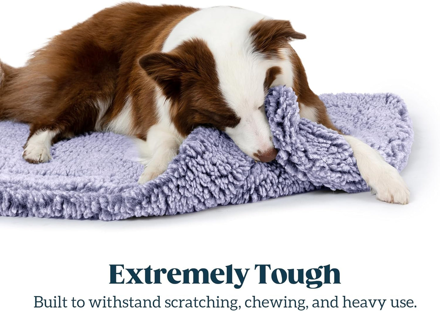 Stoutwool Indestructible Dog Bed - Fluffy Chew Proof Dog Crate Pad - Tough Kennel Pad for Aggressive Chewers - Ideal for Extra Large Breeds & Fits 48-Inch Crate - 47"x29", Jacaranda