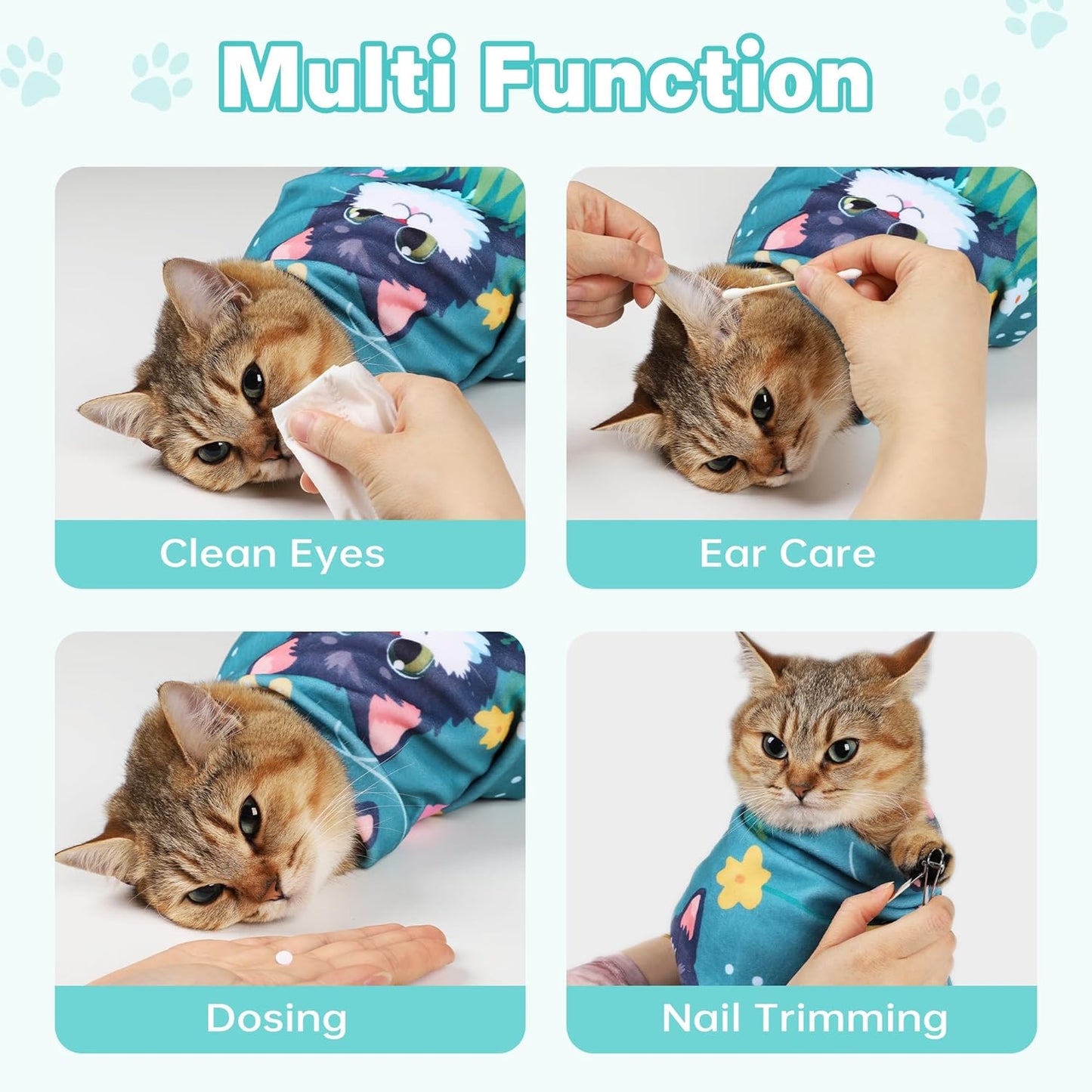 Cat Grooming Wrap, Cat Wrap for Cutting Nails, Self-Adherent Fabric Wrap for Cats, Cat Burrito Wrap Anti-Scratch, Anti-Escape, Multifunctional Swaddle Wrap Pet Tool 21.6×21.6"