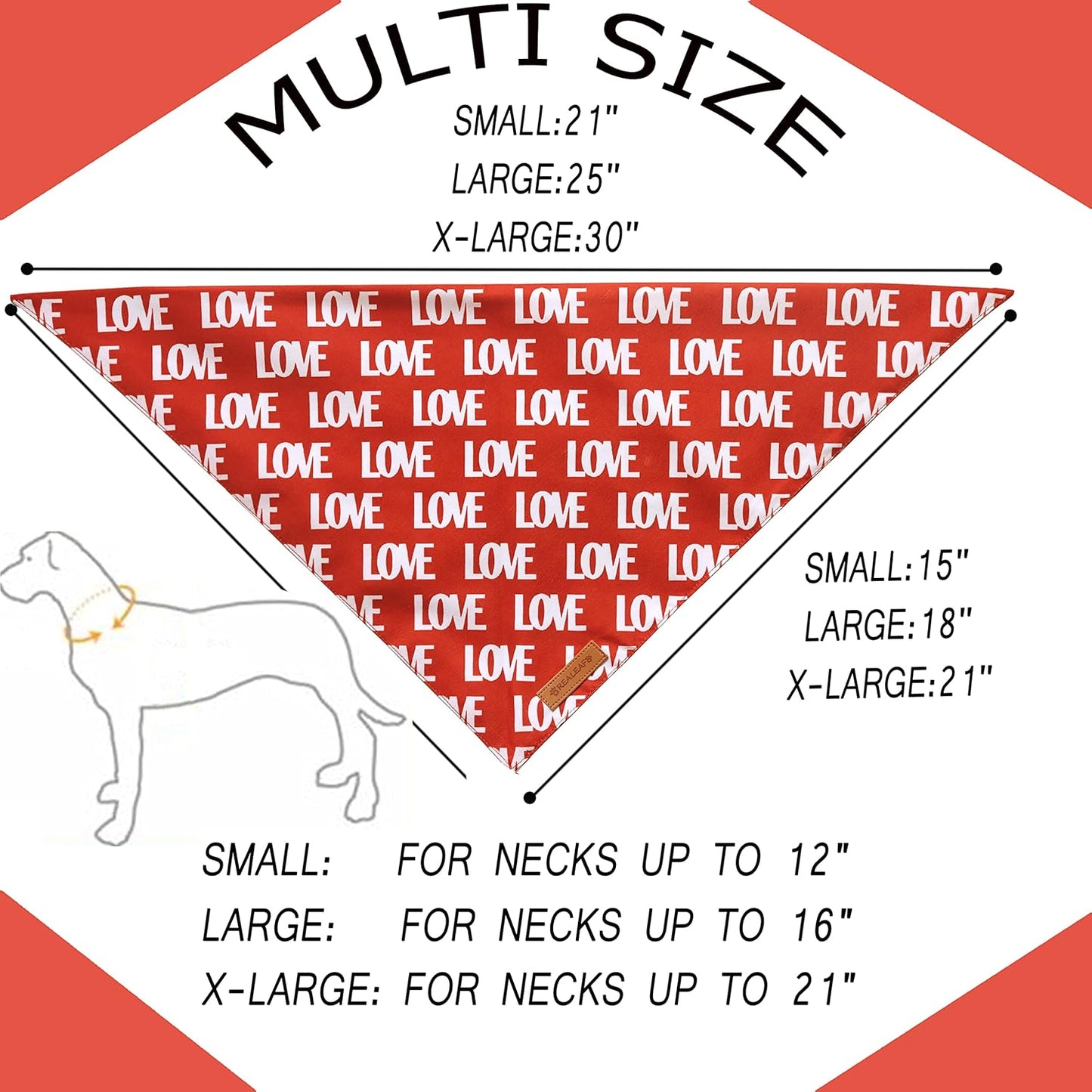 Realeaf Love Dog Bandanas 2 Pack, Triangle Reversible Mothers Day Valentine's Day Pet Scarf for Boy and Girl, Premium Durable Fabric, Holiday Bandana for Medium and Large Dogs (Large)