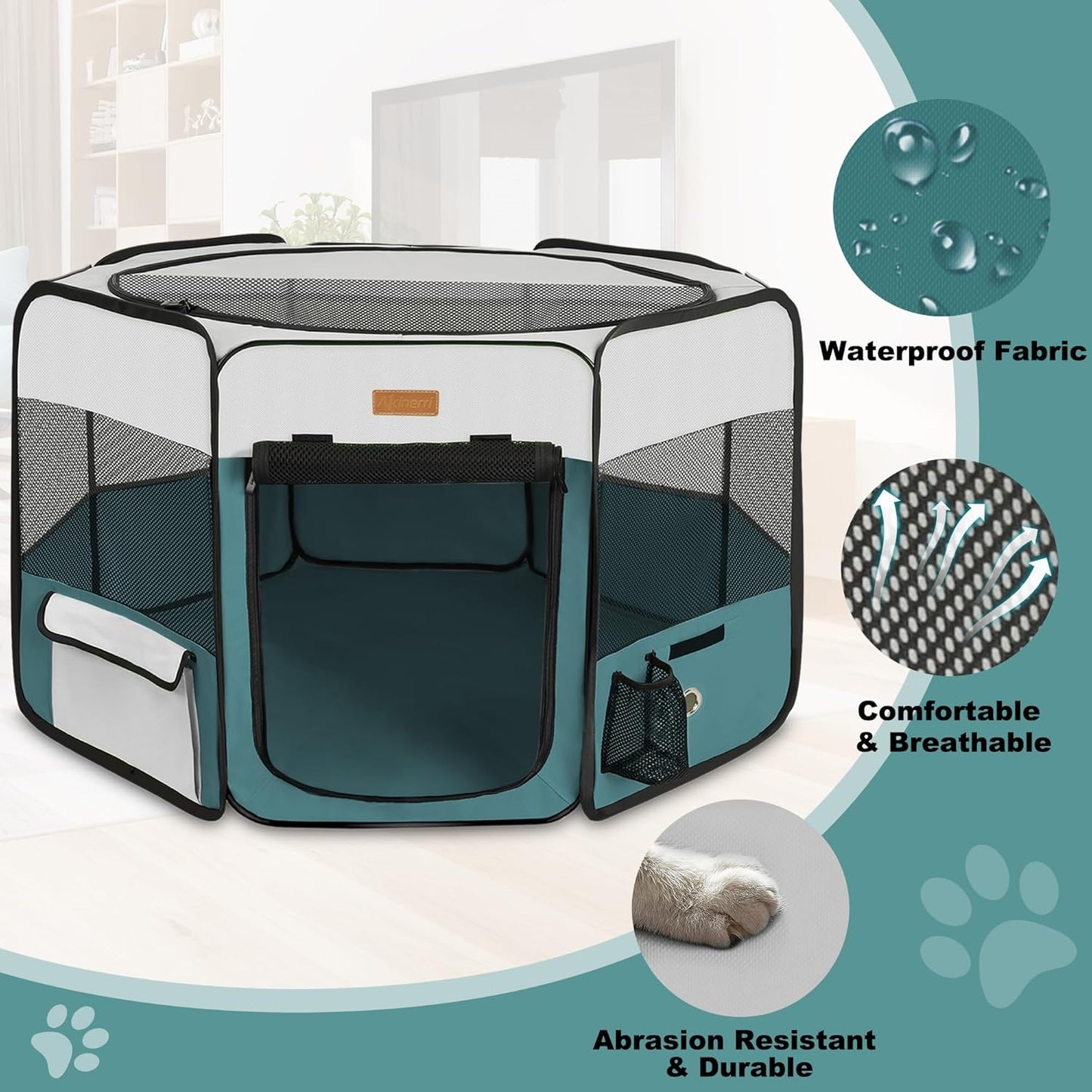 Dog Playpen, Portable Pet Play Pen for Cat, Puppies, Rabbits, Chickens, Foldable Large-Capacity Pet Tent for Indoor/Outdoor Travel Camping Blue