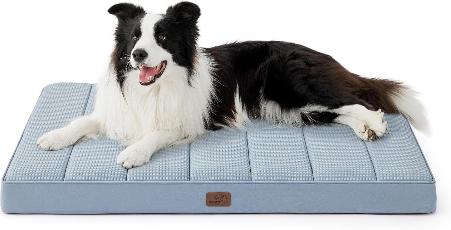 Bedsure Cooling Dog Bed for Crate - Large Orthopedic Flat Puppy Beds with Removable Washable Cover, Egg Crate Foam Pet Mat, Suitable for Pet Up to 50 lbs