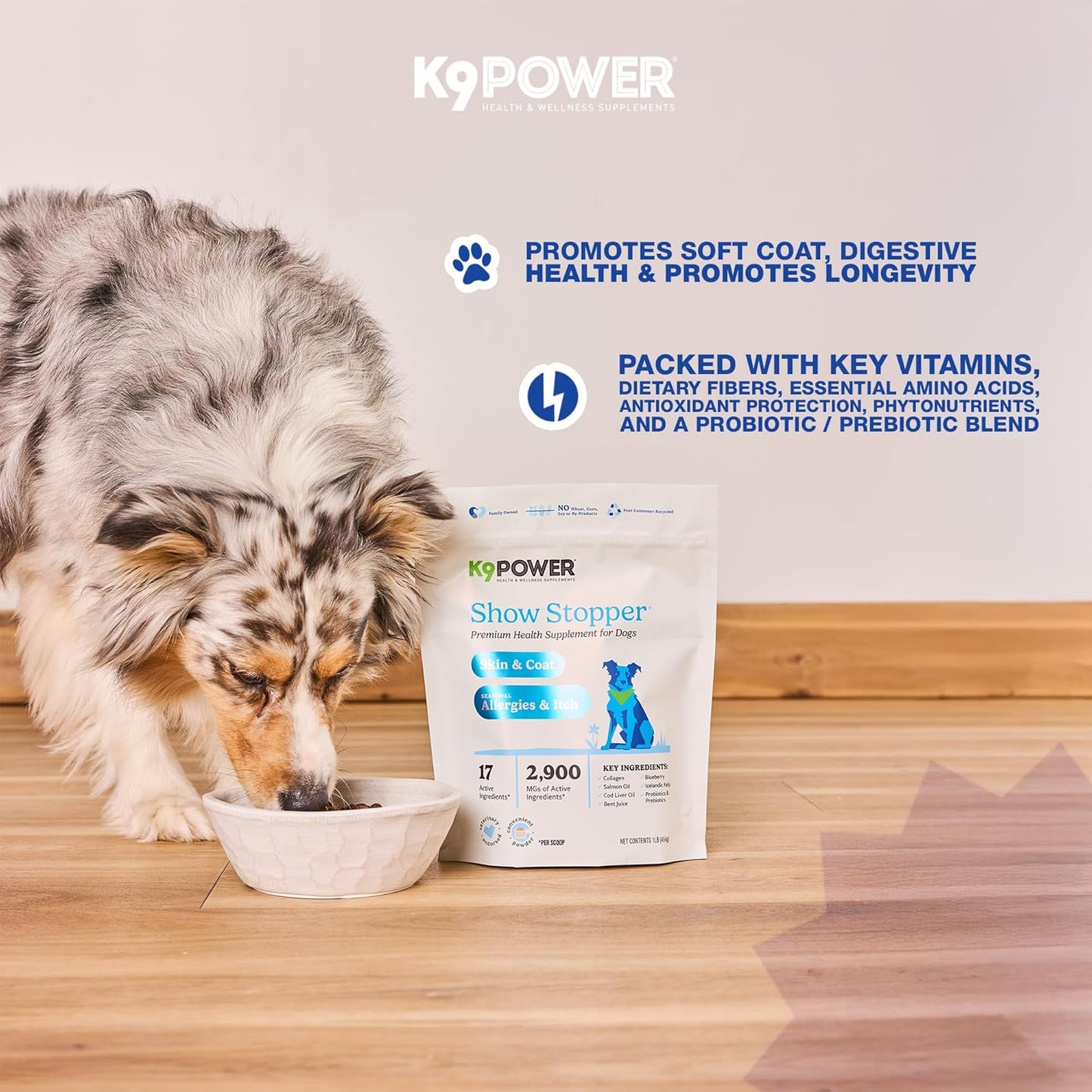 K9 Power Show Stopper for Dogs 1lb – Boosts Coat Shine & Promotes Healthy Skin Tone Strengthens Immune System Enhances Digestive Health - Pack of 2