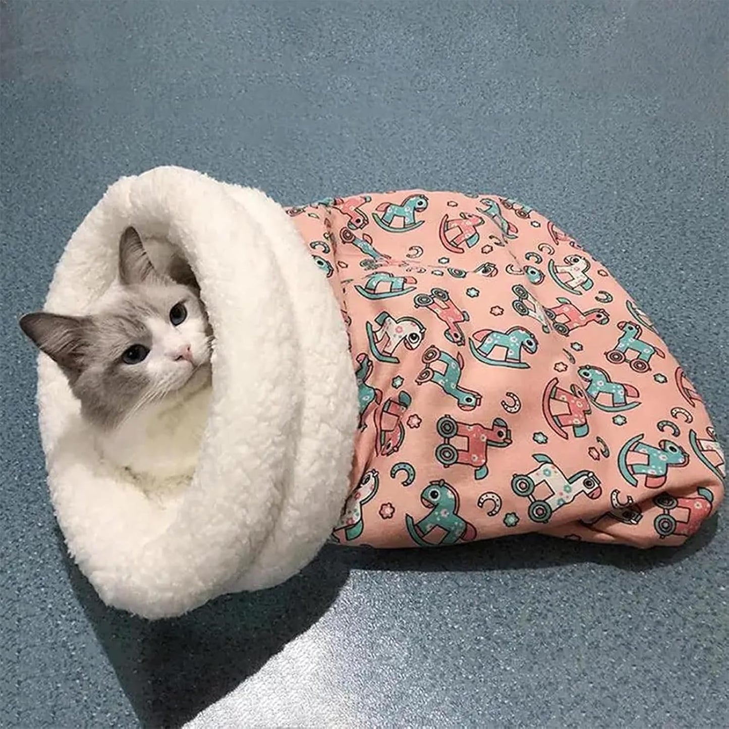 Cat Sleeping Bag - Cozy Pet Nest, Soft Fluffy Washable Bed Cave, Blanket for Indoor Cats (C)
