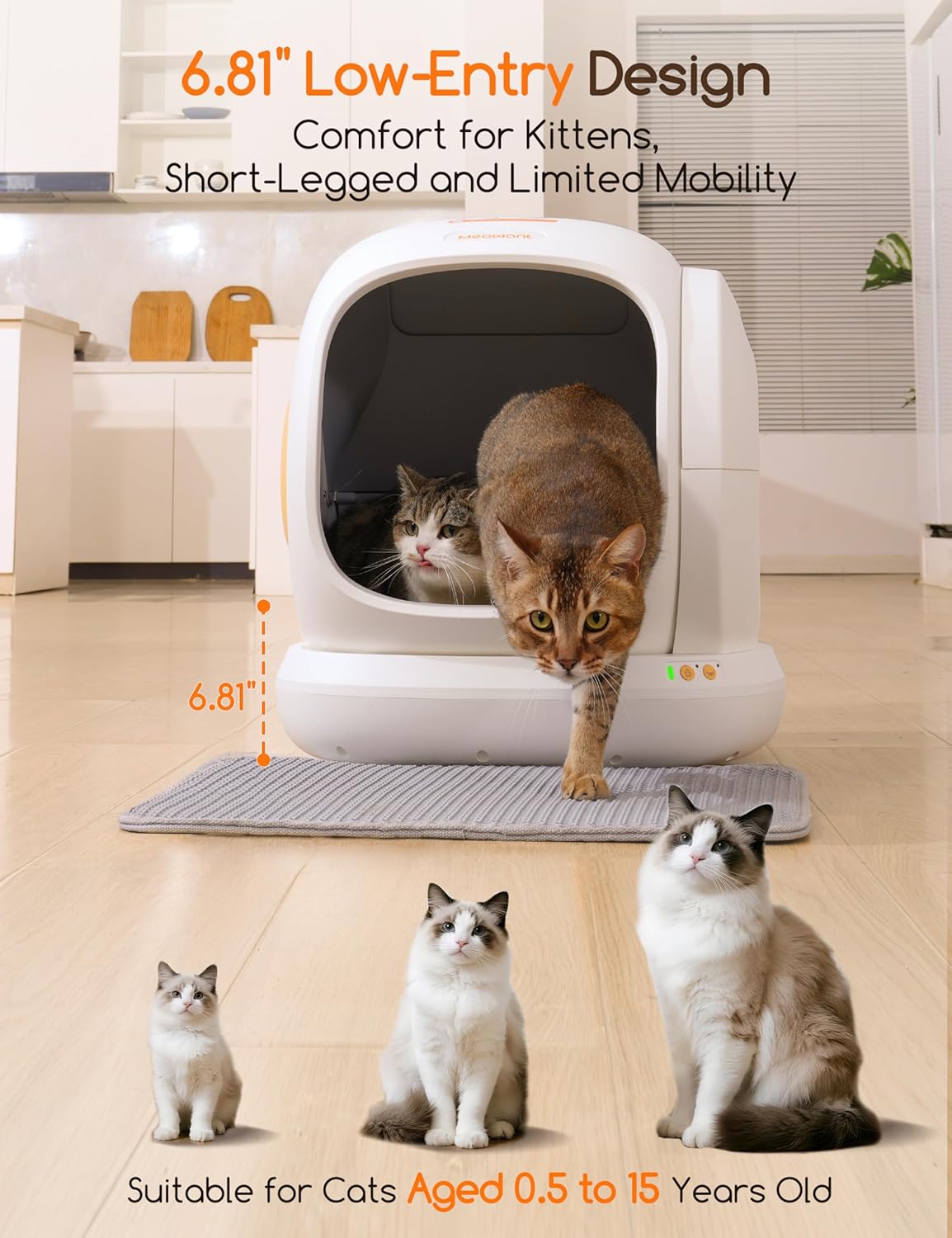 MeoWant Self Cleaning Cat Litter Box, Open-Top Automatic Cat Litter Box with Safety Protection, App Control, Odor-Free, 75L Large Space for Multiple Cats