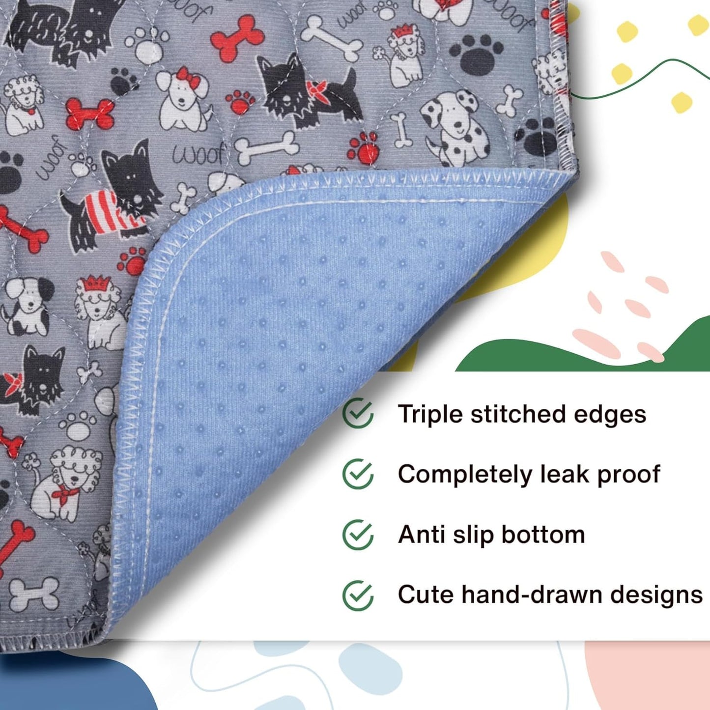 Caldwell's Pet Supply Co. 24x36 Washable Pee Pads for Dogs, Reusable Puppy Potty Mat, Whelping Rug, Waterproof Rug for Dog, Medium (Set of 2)